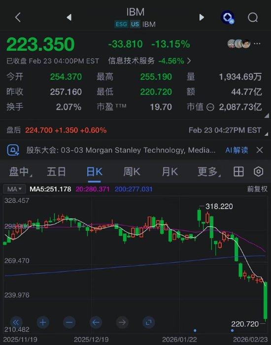 IBM成AI最新受害者!受Anthropic编程语言威胁,股价暴跌13百分号 新闻